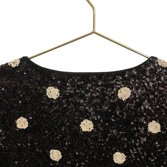 J CREW Short Sleeve Sequin Embellished Top T-Shirt Polka Dot Tee Black Small - Picture 7 of 8
